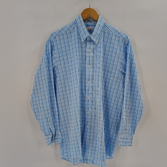 IZOD button down 16.5 32/33 blue white check long sleeve button down - Picture 1 of 4